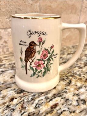 Georgia Ceramic Coffee Mug with Pink Floral and Gold Trim